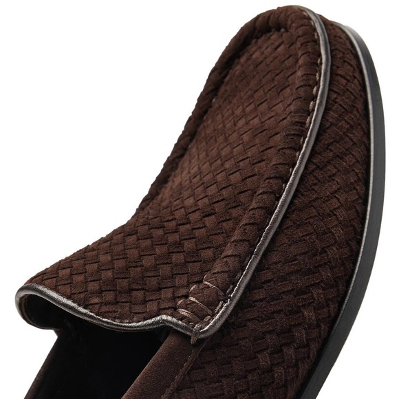 J.M. WESTON Woven Supple Ebony Suede Goatskin Loafers -Brown Size UK 7 / US 8 - Picture 3 of 5